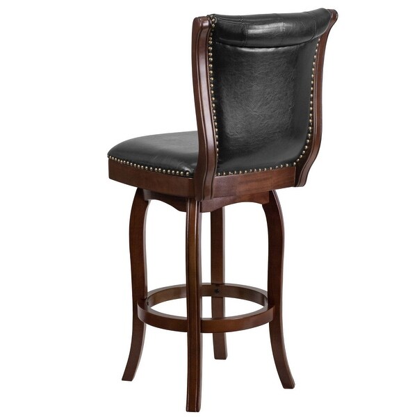 30-inch Faux Leather Swiveling Wood Barstool w/ Tufted Back - 19.75