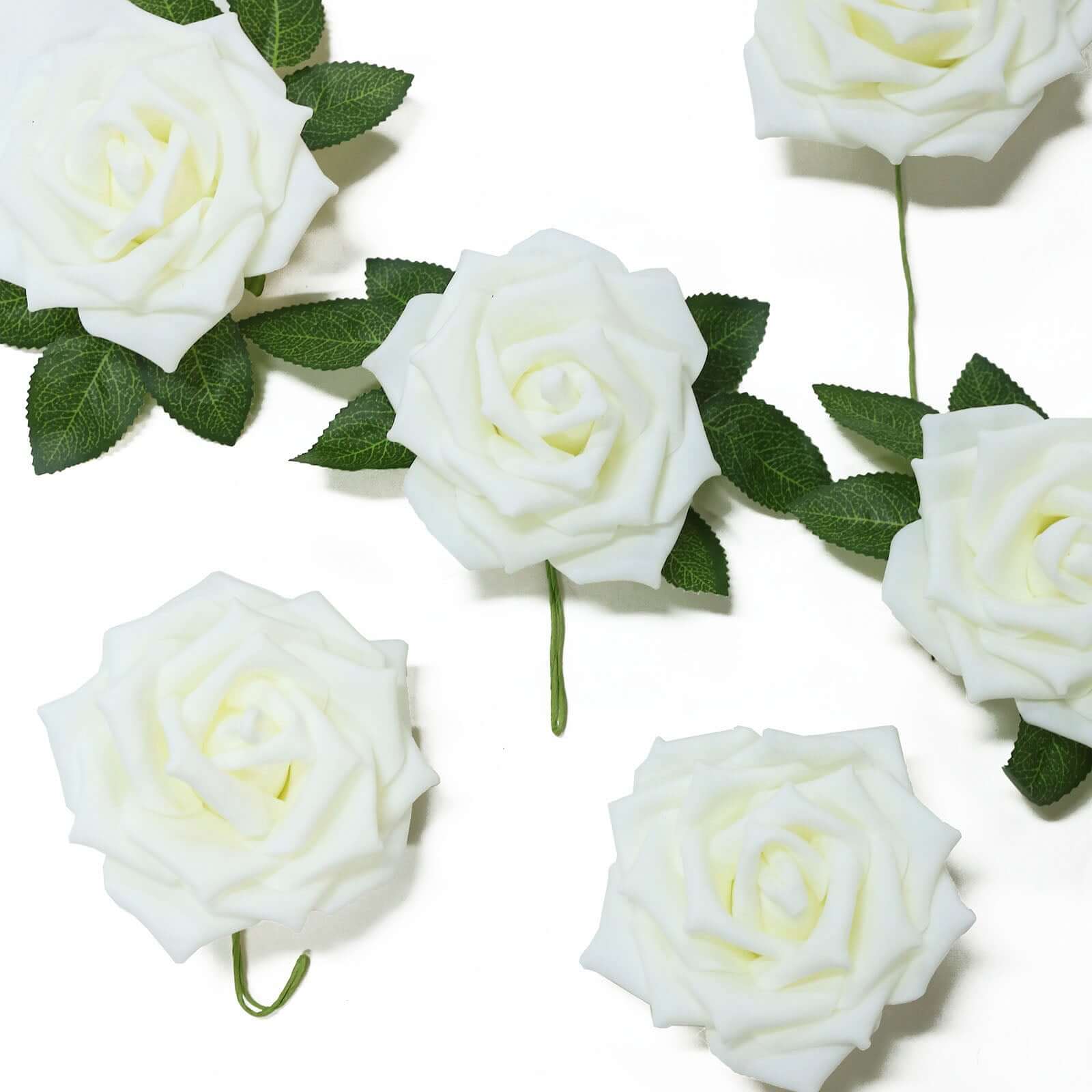 24 Roses Ivory Artificial Foam Flowers With Stem Wire and Leaves 5