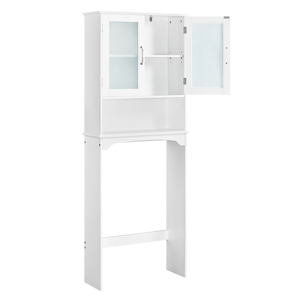 Topeakmart Over-the-Toilet Storage Cabinet with 2-Door Tempered Glass Cabinet, White