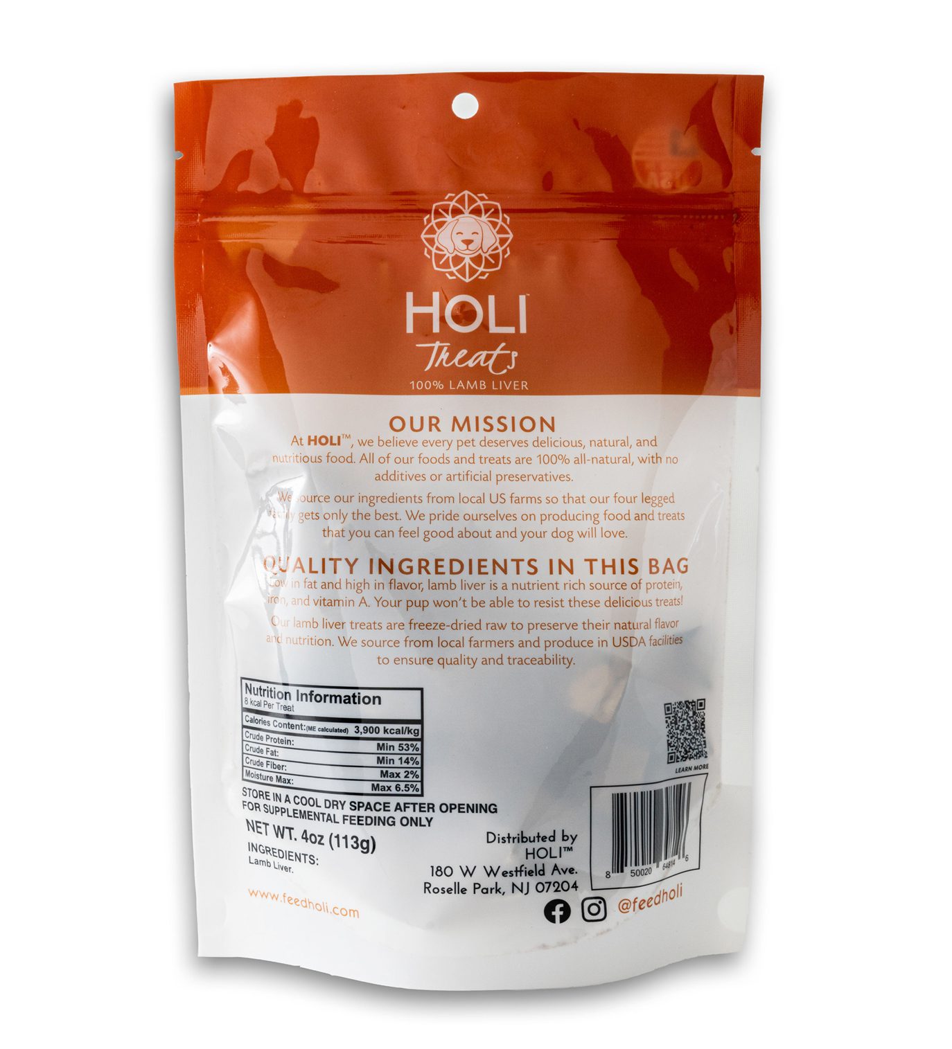 HOLI Lamb Liver Freeze-Dried Treats for Dogs and Cats， 4 oz