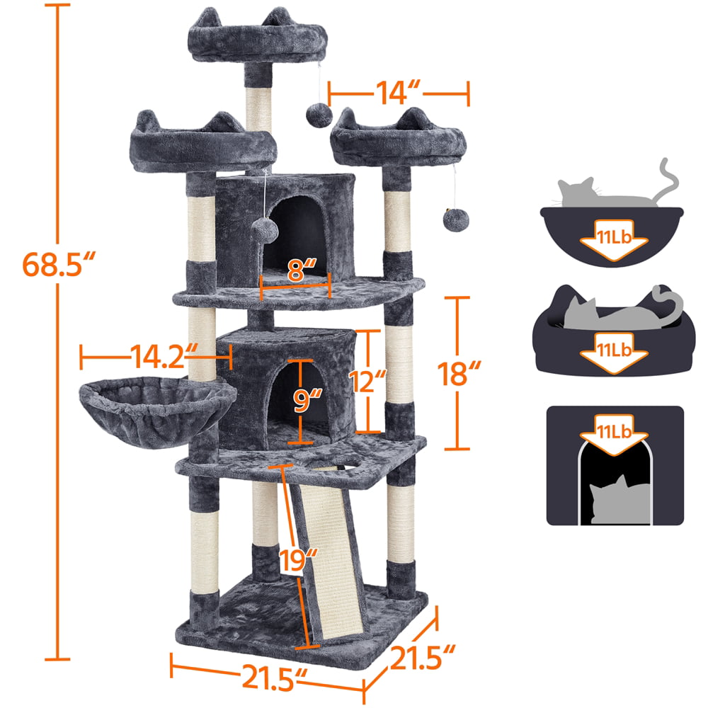 Easyfashion Multiple Level Cat Tree Tower， Large， Dark Gray