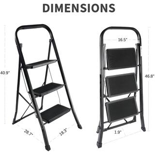 Tatayosi 3 Step Ladder Folding Step Stool with Wide Anti-Slip Pedal 330 lbs Sturdy Steel Ladder Black J-H-W113447989