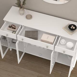 FUFUGAGA White Minimalist Retro Style Wooden Side Boards with 3-Drawer and 4-Doors LBB-KF330046-01-c