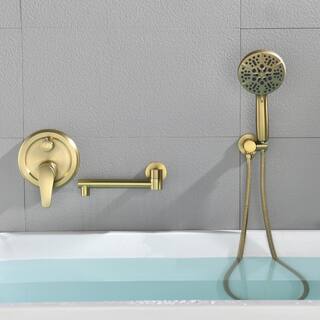 Miscool Round Single-Handle 7 -Spray Wall Mount Roman Tub Faucet with Swivel Spout in Brushed Gold (Valve Included) SHSMDH10C031GL