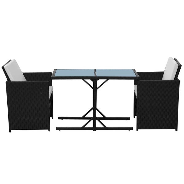 3 Piece Bistro Set with Cushions Poly Rattan Black - Overstock - 36363354