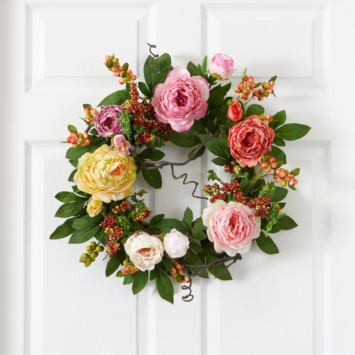 20” Mixed Peony & Berry Wreath | Vibrant, Colorful Décor