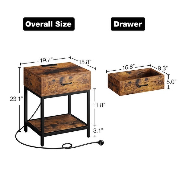 Nightstand-Bedside Table with Charging Station