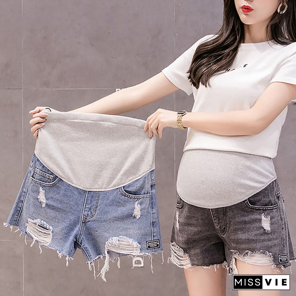 Summer Fashion Maternity Ripped Denim Shorts for Pregnant Women Casual Shorts