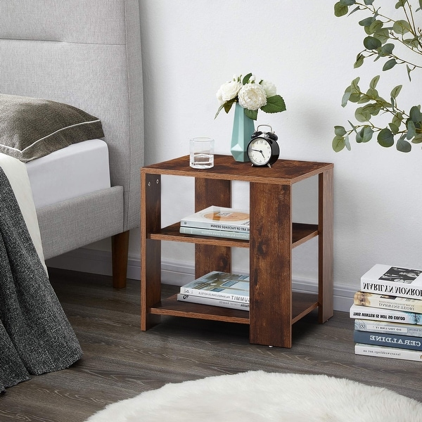 3-Tier End Table w/ Storage Shelf， Wood Side Table， Small Coffee Table - 17.7“