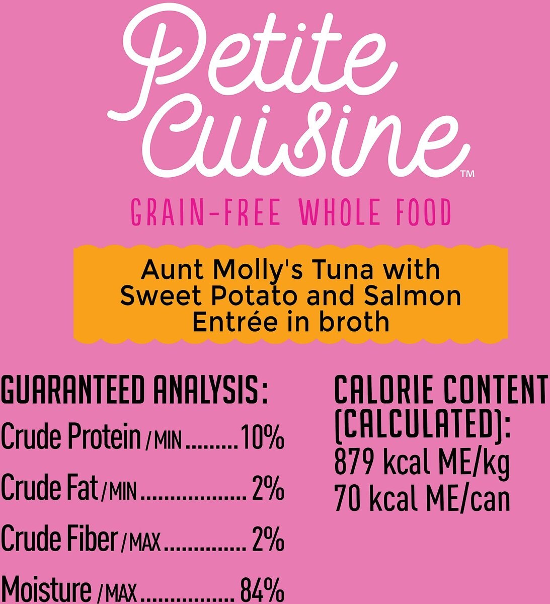 Petite Cuisine Aunt Molly's Tuna with Sweet Potato and Salmon Entree in Broth Grain-Free Wet Cat Food， 2.8-oz， case of 24