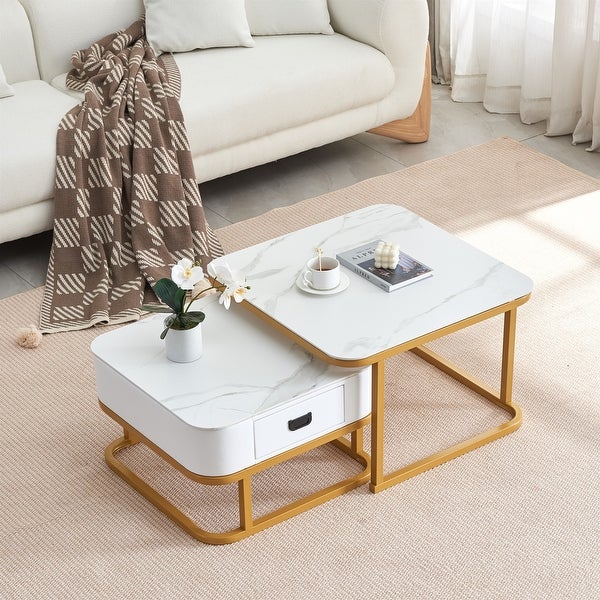 White Square Modern Nesting Table for Living Room(Set of 2)