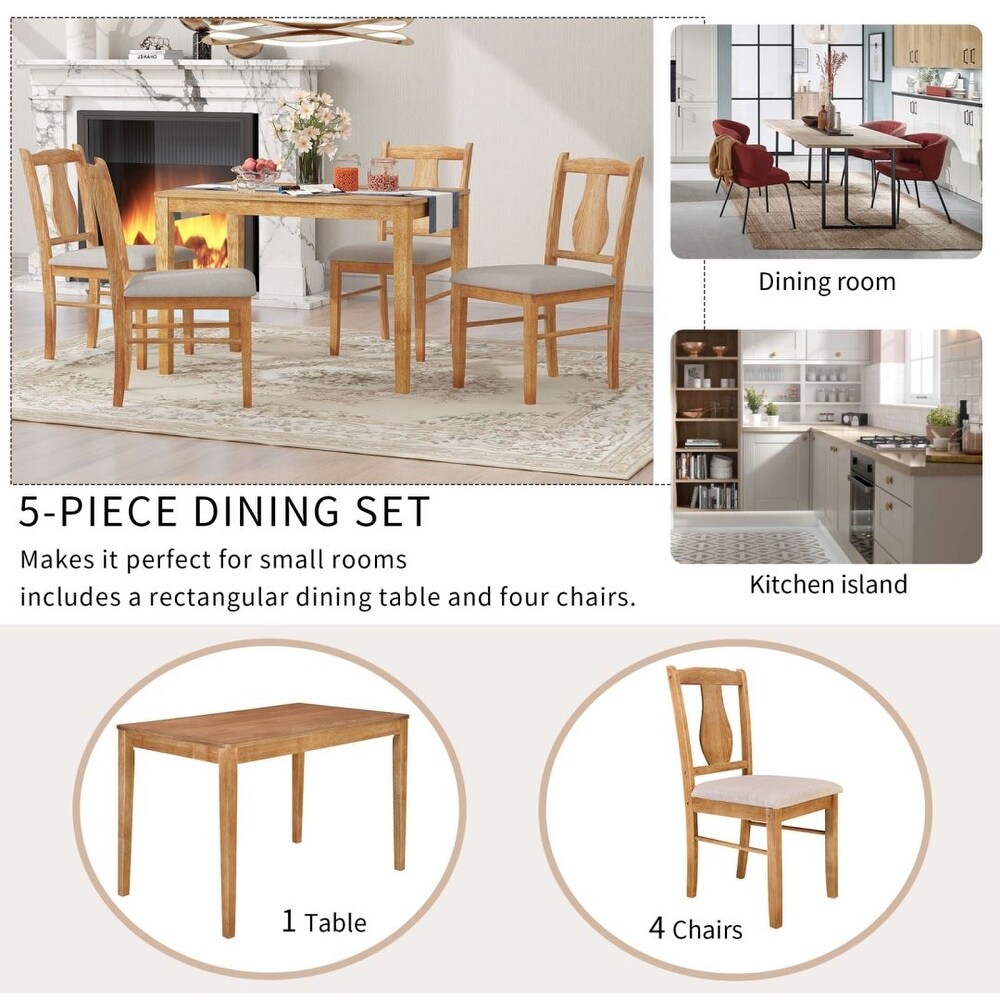 5 Piece Kitchen Dining Table Set Wooden Table and 4 Upholstered Chairs