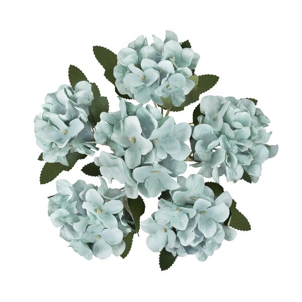 Set of 6 Blue Teal Artificial Delicate Hydrangea Flower Stem Bush Bouquet 13in