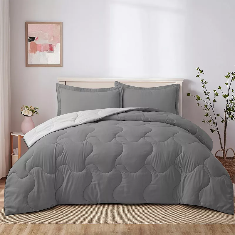 Unikome 3-Piece Reversible Lightweight Quilted Down Alternative Comforter Set