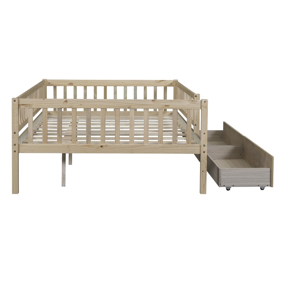 Wood Full Size Daybed with Full Length Guardrails for Kids Boys Girls Natural