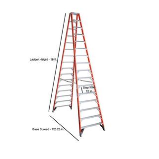 Werner 16 ft. Fiberglass Twin Step Ladder with 300 lb. Load Capacity Type IA Duty Rating T7416