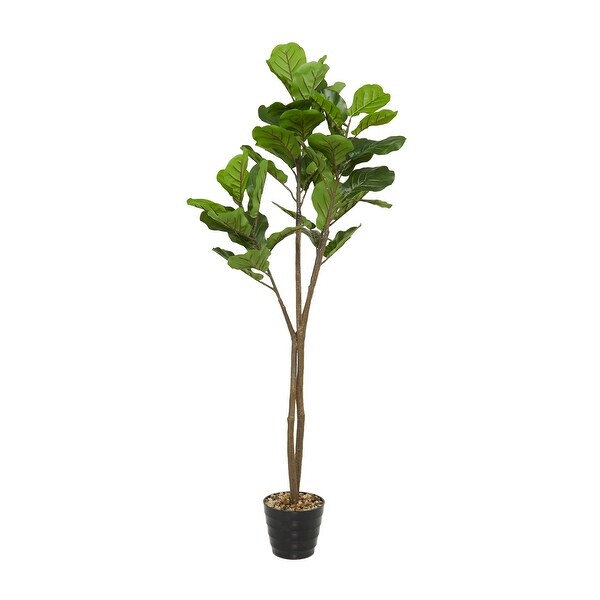 Green Faux Foliage Fiddle Leaf Artificial Tree with Realistic Leaves and Black Melamine Pot