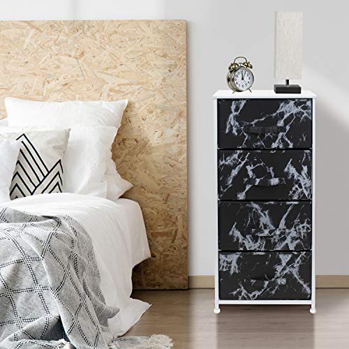 Sorbus Nightstand with 4 Drawers- White Frame, Black Marble Drawers