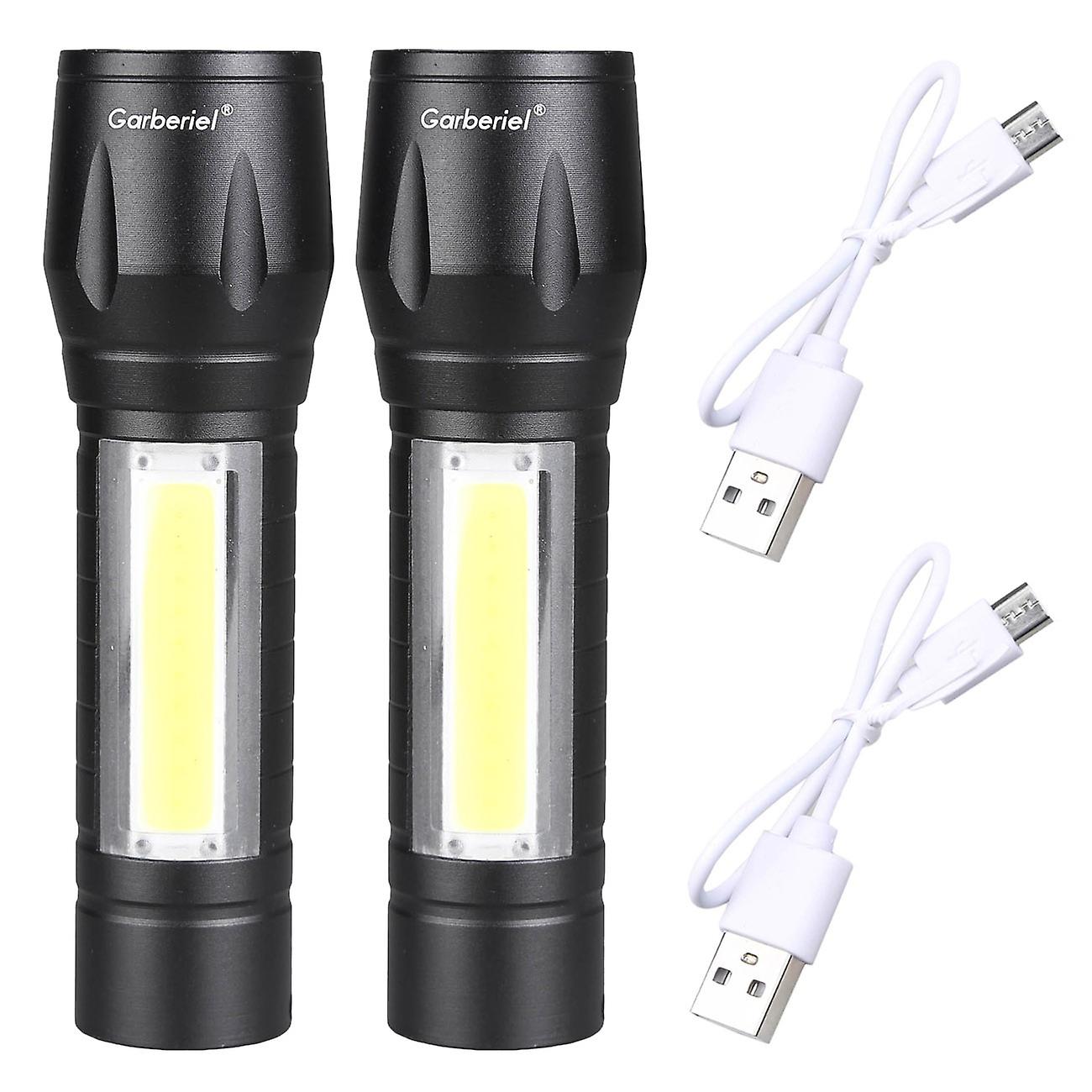 2pcs Led +cob Led Torch Usb Rechargeable Flashlight