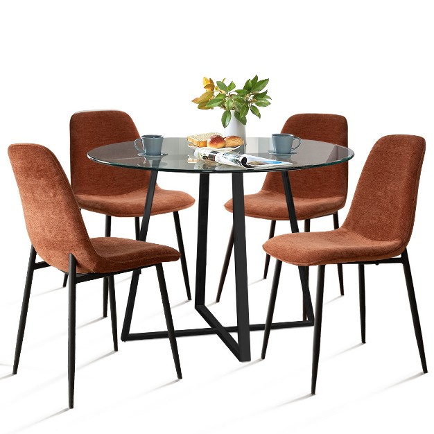 5 piece Small Round Glass Dining Table Set For 4 home Kitchen Round Table With Glass Tabletop And 4 Upholstered Armless Chairs the Pop Maison