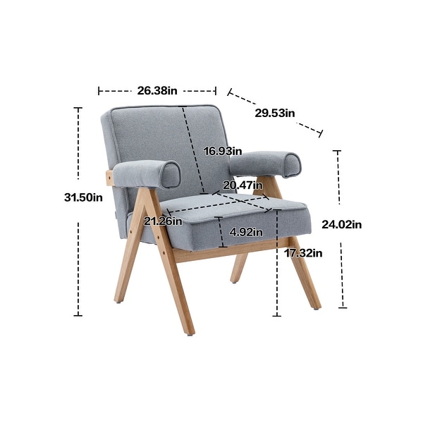 Leisure Solid Wood Armchairs， Modern Accent Chair， Light Gray