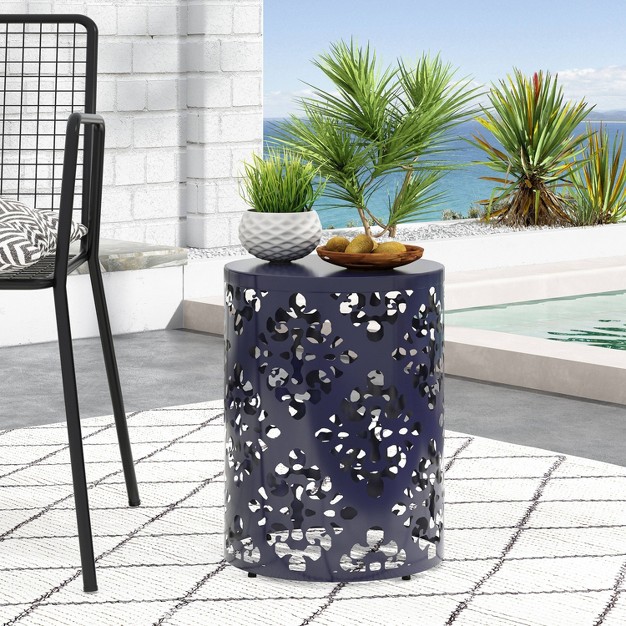 Mathena Outdoor Round Iron Side Table Navy Christopher Knight Home