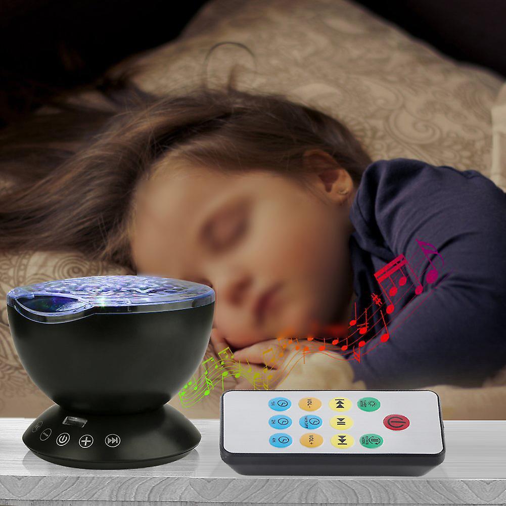 Led Ocean Wave Night Light Projector With 7 Colors Light Built-in Soft Music Black