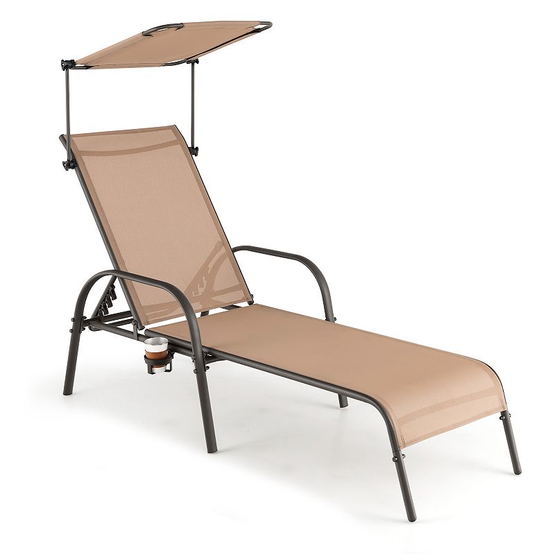 Patio Heavy-Duty 5-Level Adjustable Chaise Lounge Chair-Brown