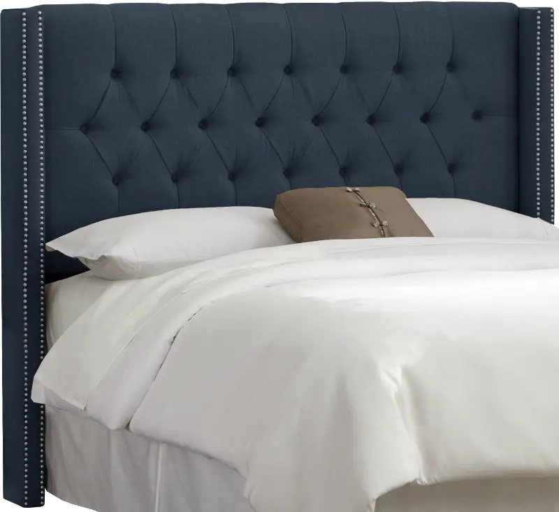 Abigail Navy Blue Diamond Tufted Wingback Full Headboard - Skyline Furniture