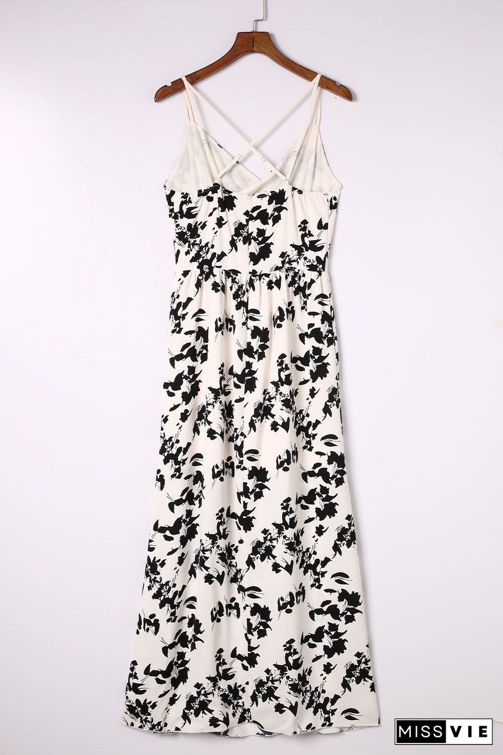 Beige Crossover Hollow-out Maxi Floral Dress with Slit