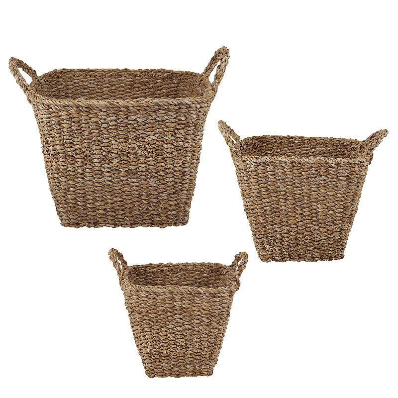 Set Of 3 Brown And Beige Square Basket With Handles  13