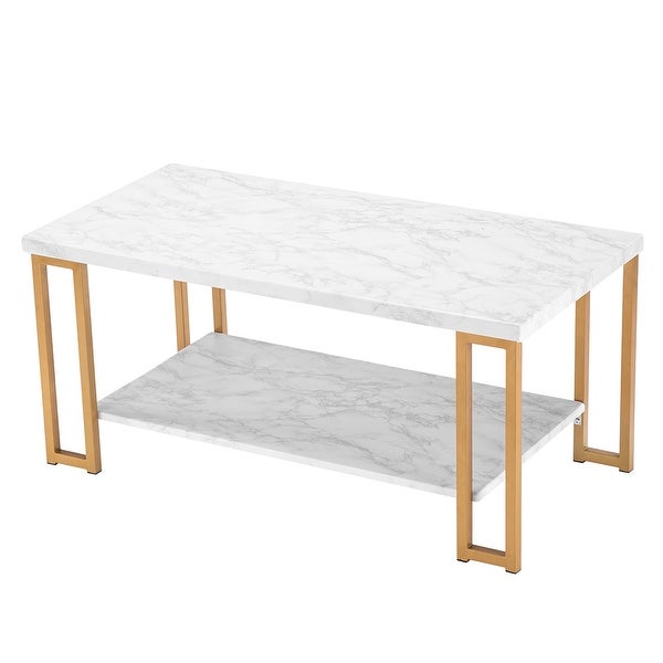 Simple Double-layer Iron Pipe Marble Rectangular Coffee Table