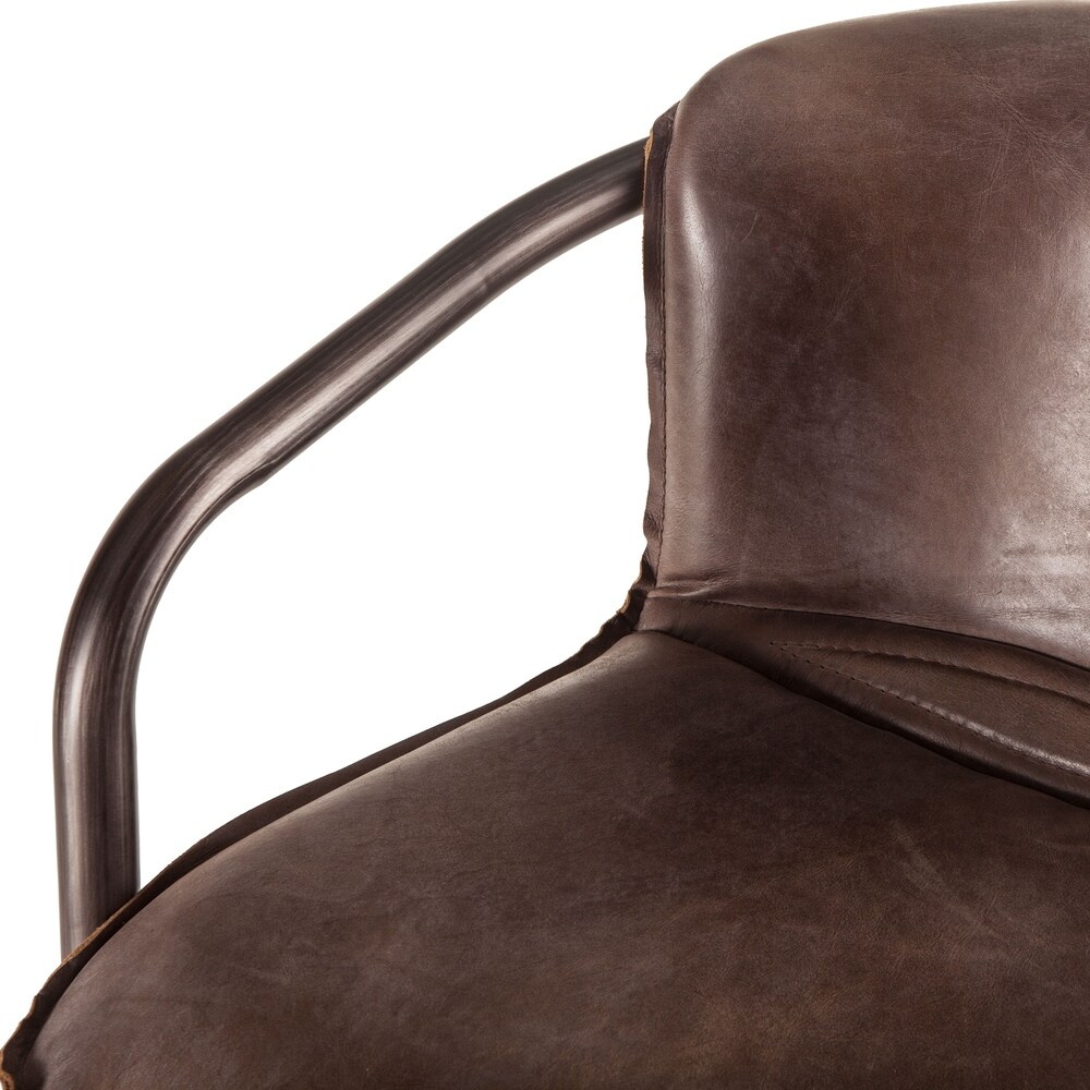 Chiavari Set of 2 Distressed Jet Brown Leather Bar Chairs