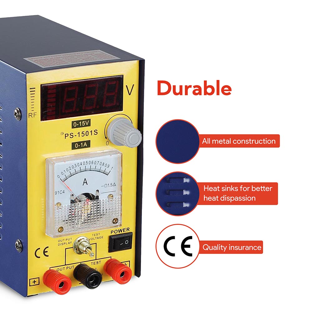 Yescom 15V 1A DC Power Supply Circuit Overload Protection