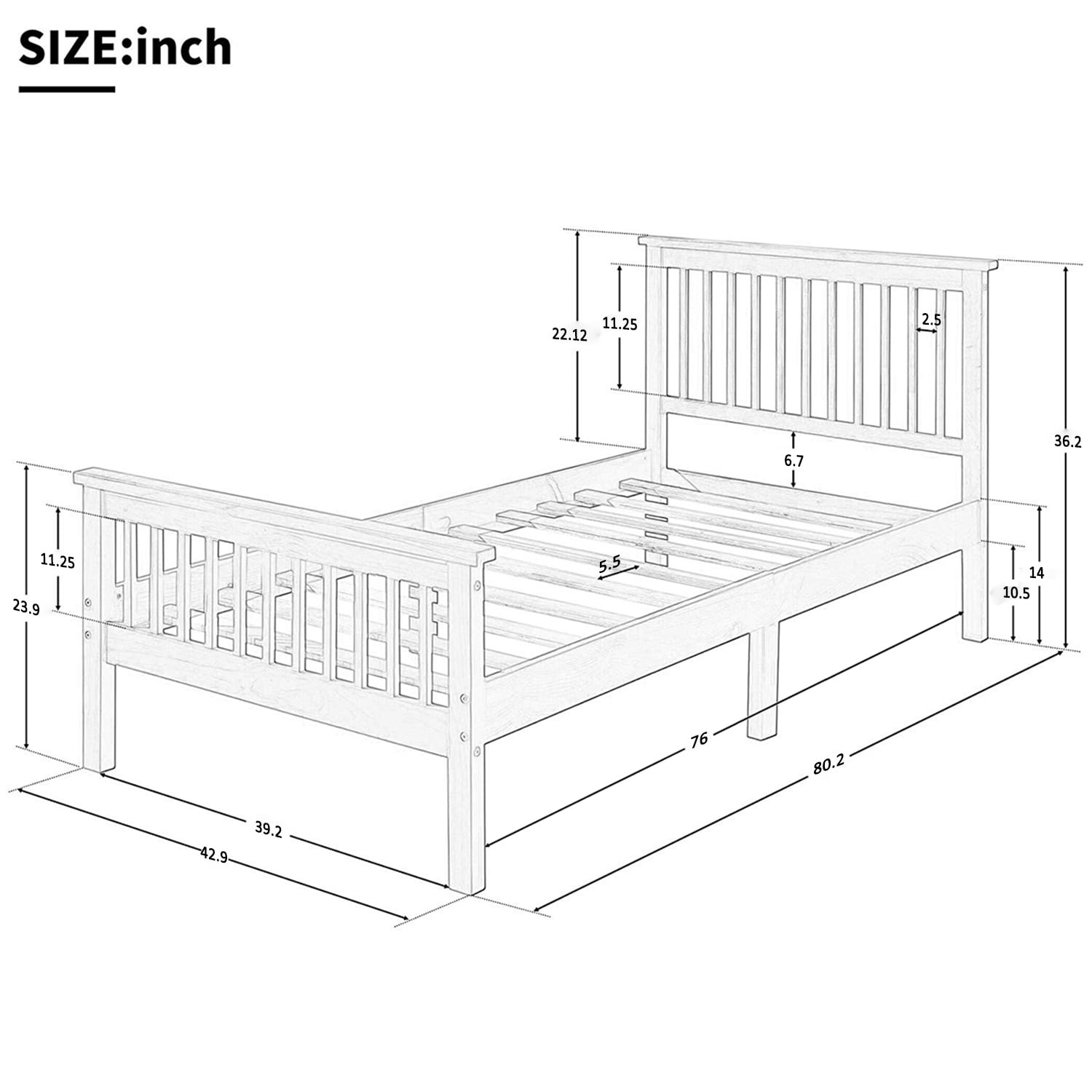 uhomepro Twin Bed Frame No Box Spring Needed, Wood Platform Bed Frame with Headboard and Footboard, Strong Wooden Slats, Twin Bed Frames for Kids, Adults, Modern Bedroom Furniture, Oak Color