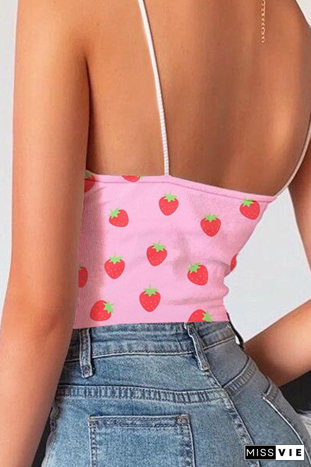 Strawberry Print Crop Spaghetti Straps Camisole