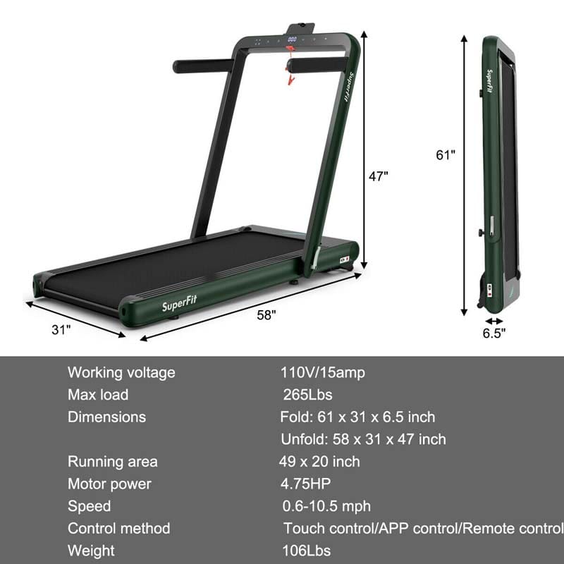 2 in 1 4.75HP Folding Treadmill, Under Desk Electric Treadmill, Portable Running Machine with APP Control, LED Touch Screen, Bluetooth Speaker