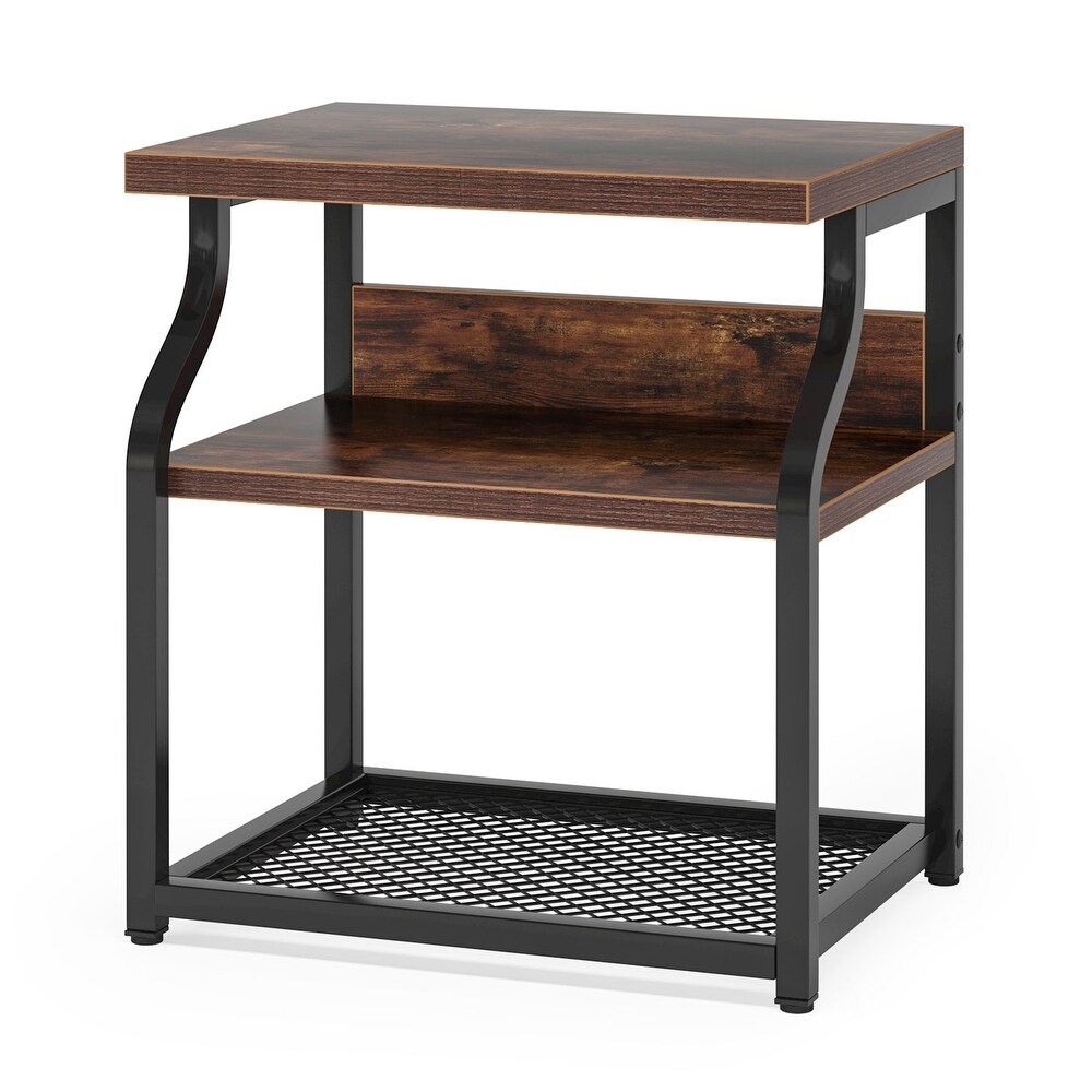 Side End Table Living Room  Industrial 3 shelf Bedside Nightstands with Storage shelves