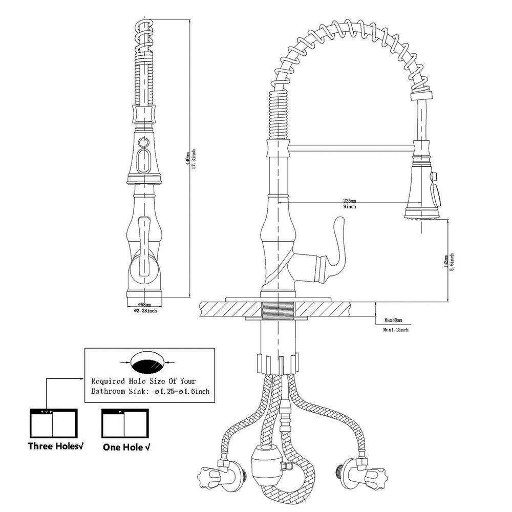 BWE Single-Handle Pull-Down Sprayer 3 Spray High Arc Kitchen Faucet With Deck Plate in Oil Rubbed Bronze A-94555-ORB