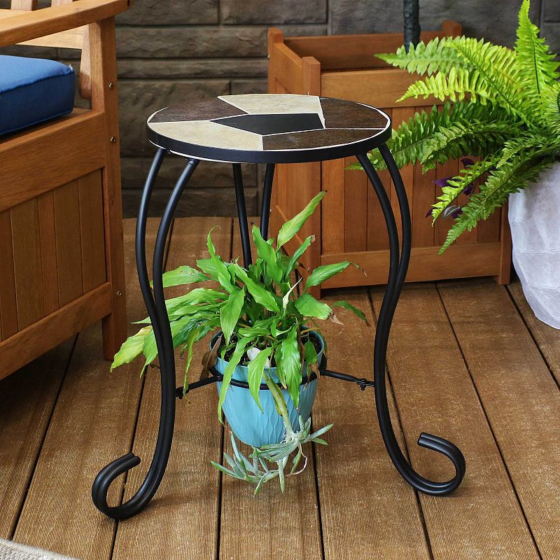 Sunnydaze 12.75 in Mosaic Ceramic Tile Round Patio Side Table Plant Stand