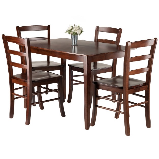 5pc Inglewood Dining Table With 4 Ladderback Chairs Walnut Winsome