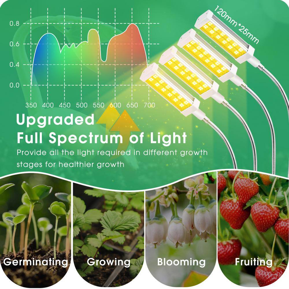 YANSUN 4-Light 96-Watt Full Spectrum LED Grow Light with Adjustable Gooseneck and Desk Clip H-GL04W96DY