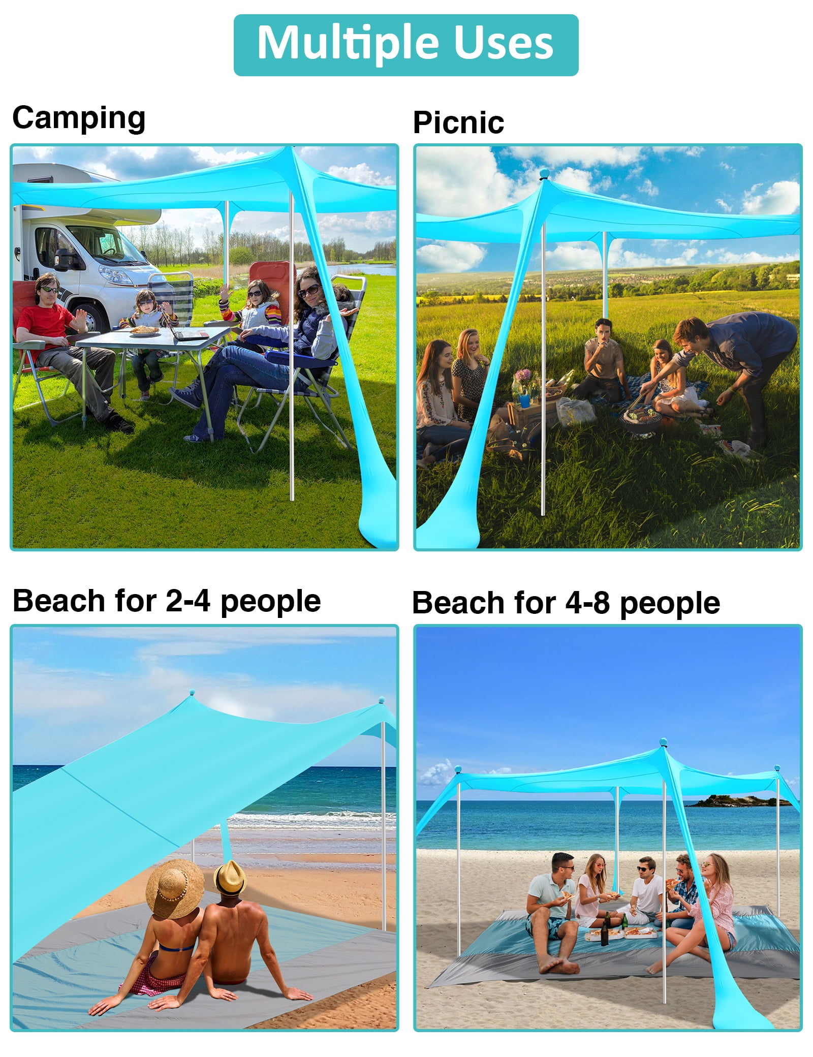 Anngrowy Beach Tent Canopy 10'x10' Beach Tents Sun Shelter 6-8 Person Beach Canopy Tent Sun Shade Easy Setup Pop Up Beach Shade Canopy Portable Beach Tent UPF 50+ Waterproof