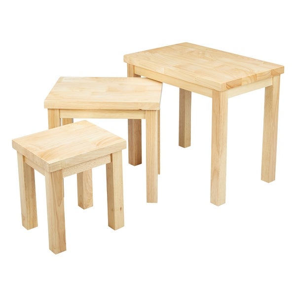 Rectangular 3 Piece Nesting End Side Table Set Rubberwood