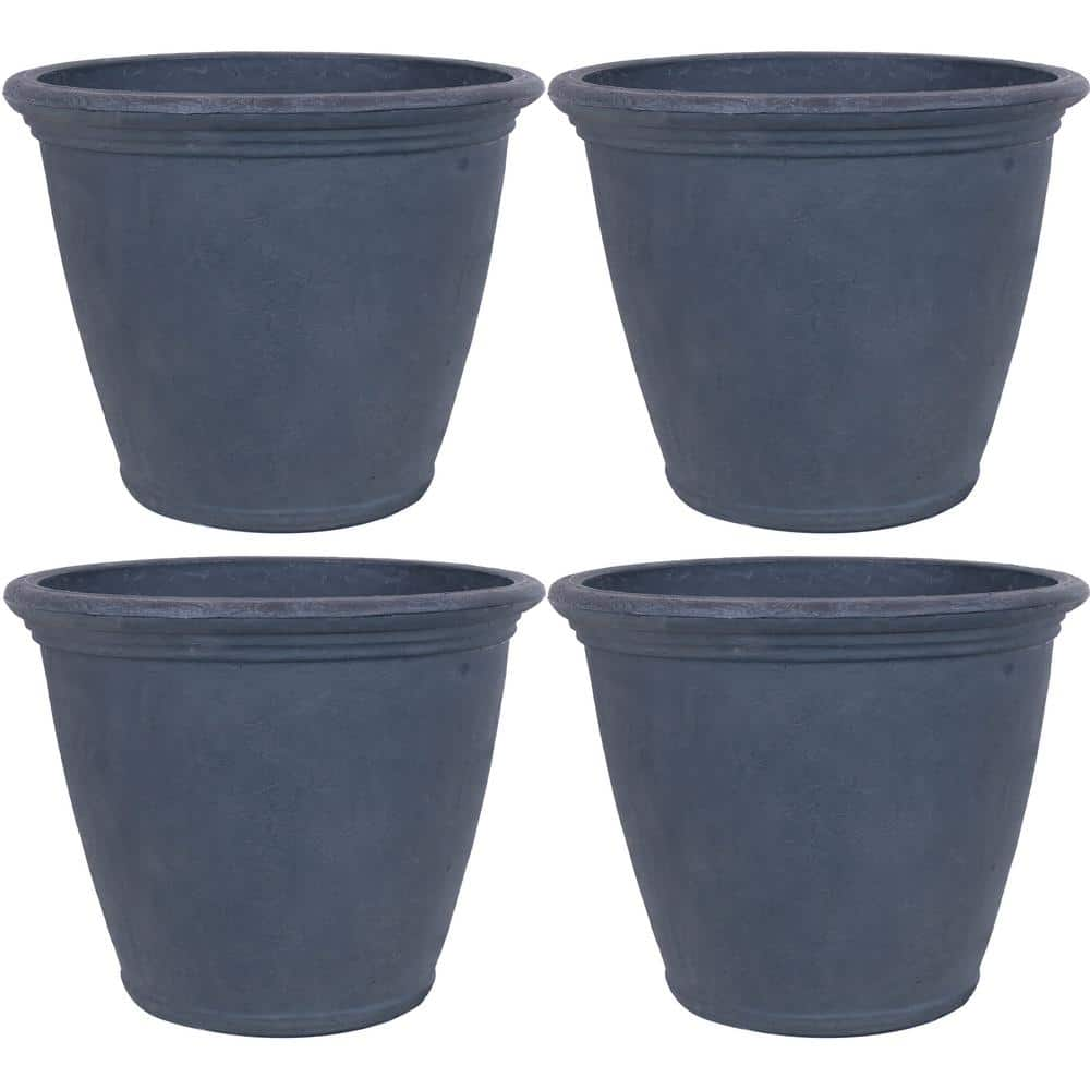 Sunnydaze Anjelica 24 in. Slate Outdoor Resin Flower Pot Planter Slate (4-Pack) - Dark Grey DG-758-4PK