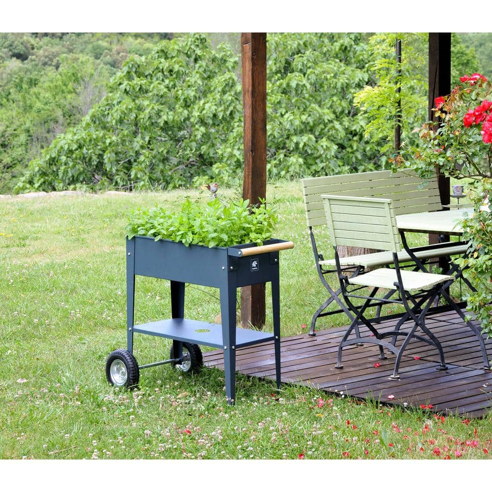 Herstera Garden Trolley 29.5 in. W x 13.7 in. D x 31.5 in. H Anthracite Galvanized Steel Raised Planter HER1001