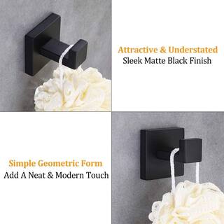 ruiling Square Bathroom Robe Hook and Towel Hook in Stainless Steel Matte Black (2-Pack) ATK-200