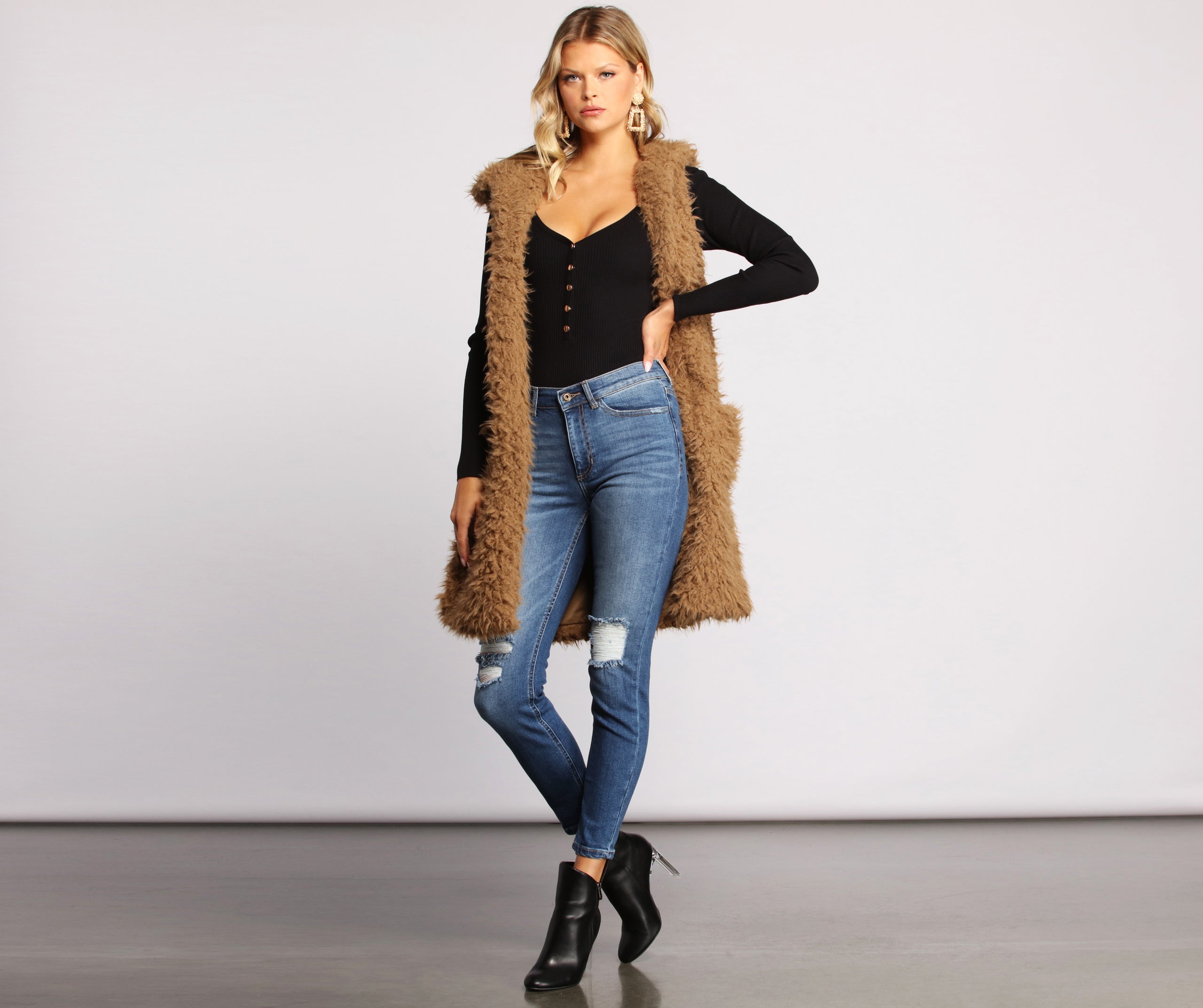 Major Diva Faux Fur Long-Line Hooded Vest