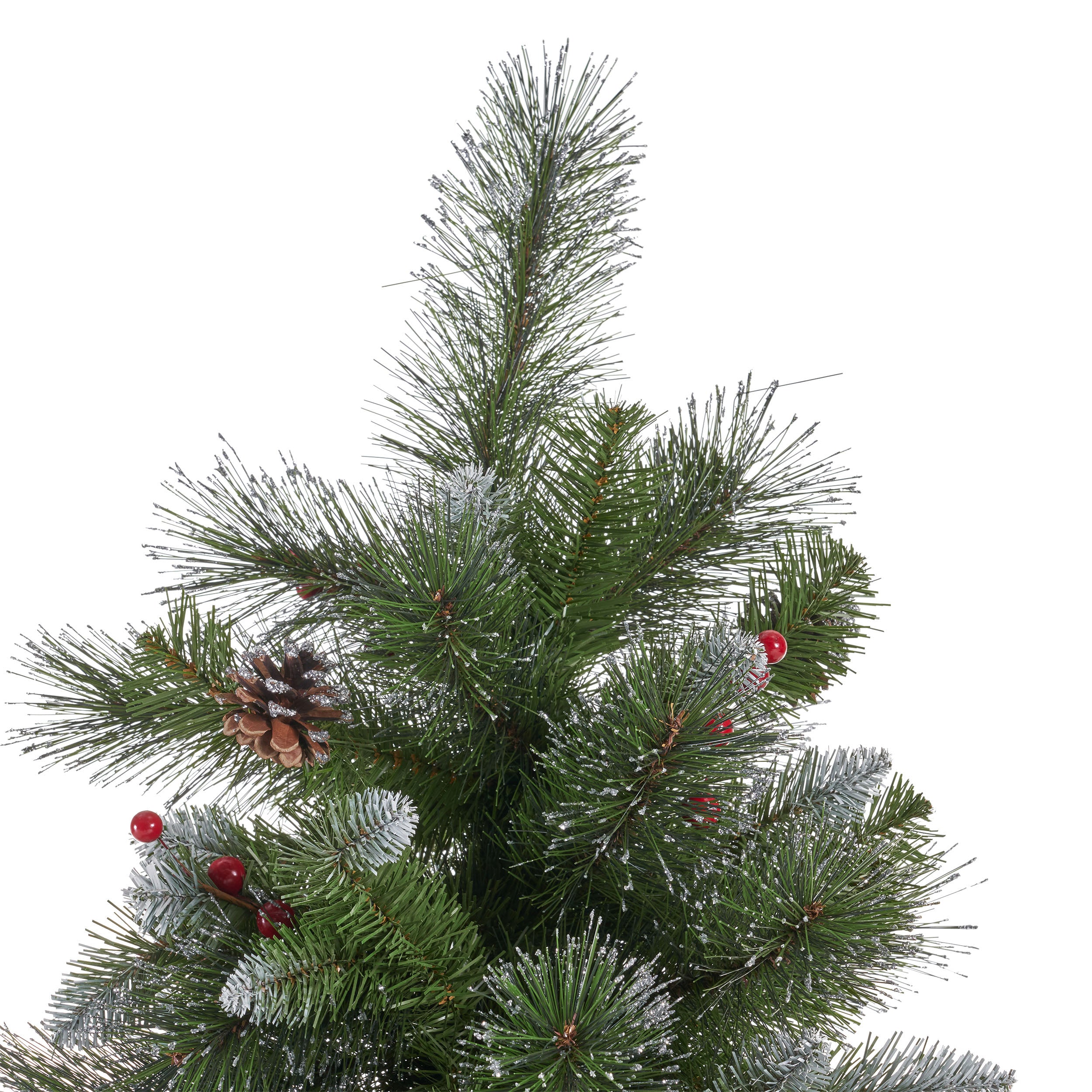 7.5-foot Mixed Spruce Hinged Artificial Christmas Tree with Glitter Branches, Red Berries, and Pinecones