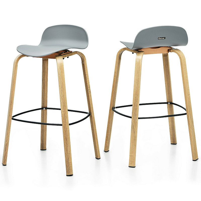 Set of 2 Modern Barstools Pub Chairs with Low Back and Metal Legs